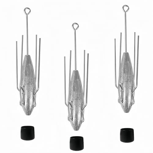 3Pcs Sputnik Sinkers Fishing Weights Sinkers Surf Casting Fishing Sinkers Lead Weights Sinkers Long Tail Fishing Weights Drop Shot Sinkers for Saltwater Catfish Beach Sand Ocean-1oz - size: 2.5oz