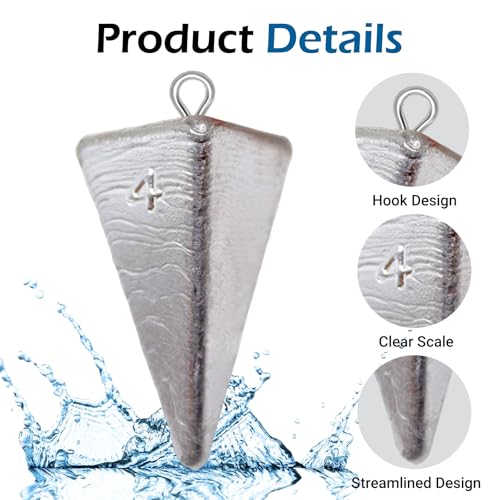 Pyramid Sinkers Assorted Weights 2oz 3oz 4oz, Lead Surf Fishing Sinkers for Saltwater Beach Bottom Fishing (5-8 Pack) - size: 4oz-5pcs