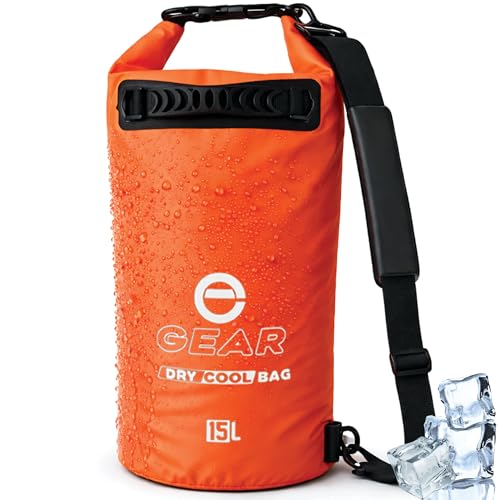 Enthusiast Gear Floating Cooler Bag Roll Top Insulated Dry Backpack – Leak Proof, Collapsible, Waterproof Cooler with Padded Shoulder Strap - Perfect for Kayaking Fishing Beach Hiking -15L