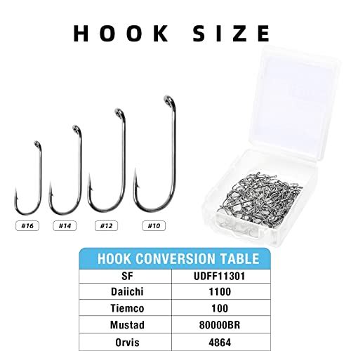 SF Fly Tying Hooks Ultra Sharp High Carbon Steel for Nymphs Wet Traditional Dry Streamers Eggs Jig Poppers Emergers Terrestrial Flies with Mini Box 100Pcs - size: #10 Black Nickel 100Pcs, style: Universal Dry Fly Micro Barbed