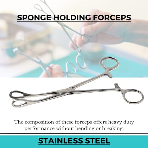 Foerster Sponge Forceps Straight + Curved Serrated Loop Jaws Holding Instruments Body Piercing Locking Clamps, Stainless Steel (7" - Curved) - style: 7" - Curved
