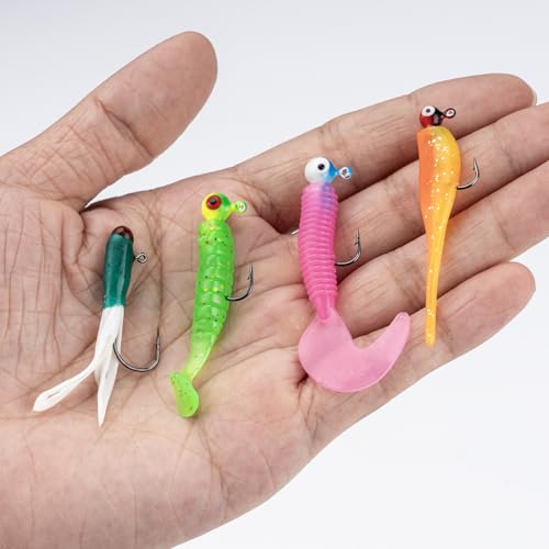 THKFISH Crappie Lures Jigs Heads Kit, 95pcs Soft Plastic Baits Fishing Lures and Tube Jigs Heads for Trout Panfish & Bass Fishing