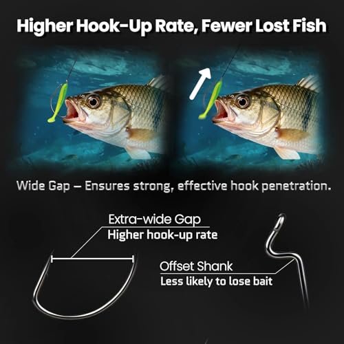 FishTrip 50/100/120pcs EWG Hooks for Bass Fishing Hooks, Extra Wide Gap Offset Worm Hook Texas Rig Fish Hooks for Bass Trout Freshwater Saltwater #4 #2 #1 1/0 2/0 3/0 4/0 5/0 - size: 3/0_50pcs