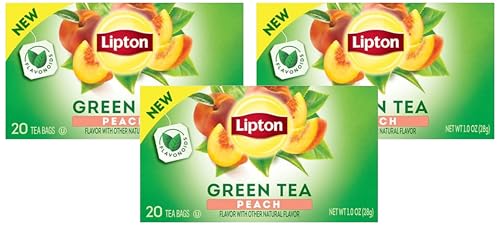 Lipton Green Tea Bags, Peach | 20 Tea Bags | Pack of 3 | With Caffeine | With Flavonoids - size: 20 Tea Bags (Pack of 3)
