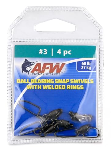 AFW Solid Brass Ball Bearing Snap Swivels with Welded Rings - Black Finish, Up to 450 lb Test Capacity, Patented Bullet Shaped Head for Reduced Water Resistance, Fluid Rotation - size: 4 pc, #3, 60 lb test