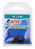 AFW Solid Brass Ball Bearing Snap Swivels with Welded Rings - Black Finish, Up to 450 lb Test Capacity, Patented Bullet Shaped Head for Reduced Water Resistance, Fluid Rotation - size: 4 pc, #3, 60 lb test