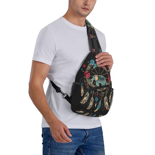 Dream Catcher With Elephant Sling Backpack Chest Bag Crossbody Shoulder Bag Gym Cycling Travel Hiking Daypack For Men Women - color: Dream Catcher With Elephant