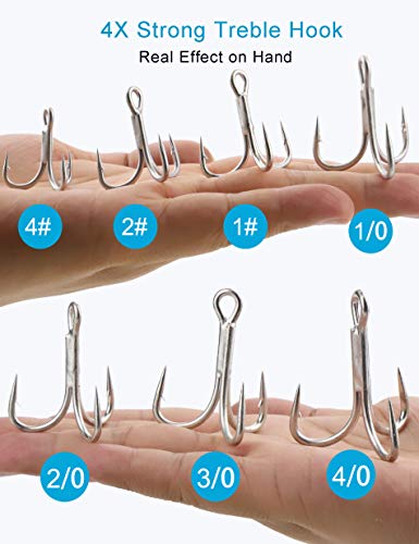 Saltwater Treble Hooks 4X Extra Strong- High Carbon Steel Corrosion Resistant Fishing Triple Hooks, Ultra Sharp Replacement Hooks for Large Game Striper, Tuna, Musky & Bass (Size 4#-4/0#) - size: 4#