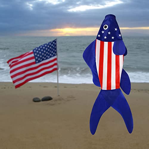 USA American Fish Wind Sock | Patriotic Wind Socks for Outside 40 Inch Summer Windsocks Durable - color: blue
