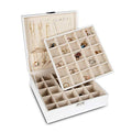 Frebeauty Earring Organizer Classic Jewelry Box 50 Slots Double Layer Jewelry Storage Case with 6 Necklace Hook and Bracelet Pocket(Pearl White) - color: White