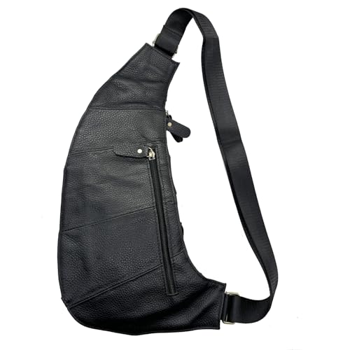 Hebetag Leather Sling Bag Crossbody Backpack for Men Women Travel Outdoor Camping - color: #03black