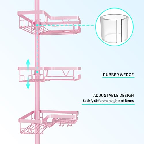 DAOYA Corner Shower Caddy Tension Pole - Pink - Rustproof Adjustable Bathroom Organizer Shelf for Shampoo, 25–114.2 Inch Shower Rack for Renters, Apartments - color: Pink