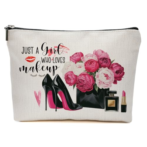 JIUWEIHU Fashion Makeup Bag, Floral High Heel Cosmetic Bags Travel Organizer Bag Zipper Pouch, Christmas Birthday Gifts for Women Friend Colleague, Just A Girl Who Loves - color: Multicolor 0078
