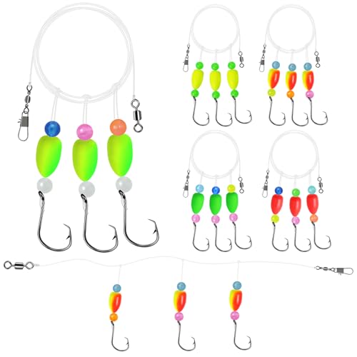 Pompano Rigs for Surf Fishing, 5/10 PCS Pre-Tied Saltwater Fishing Rigs with Triple 3/0 Circle Hooks, Pompano Floats Surf Fishing Tackle - size: 5-pcs