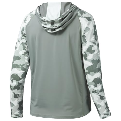 BASSDASH Men’s UPF 50 Performance Fishing Shirt Cooling Hoodie Camo Long Sleeve FS17M - color: Ash Grey/Ash Green Camo, size: XX-Large