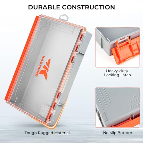 KastKing HyperSeal Waterproof Tackle Box, 3700 Deep Tackle Trays, Fishing Tackle Box Organizer With Exterior Stickers, Fishing Gear & Fishing Accessories Storage, 1 Pack No Compartment - size: 3700 Deep(1 Pack no compartment)