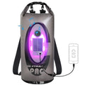 Qoolife Dry Bag Waterproof with Solar Bluetooth Speaker & Light - 10L/20L Roll Top Dry Sack Keeps Gear Dry for Men Women Kayaking, Beach, Rafting, Boating, Hiking, Camping and Fishing - color: Grey with BT Speaker, size: 10L