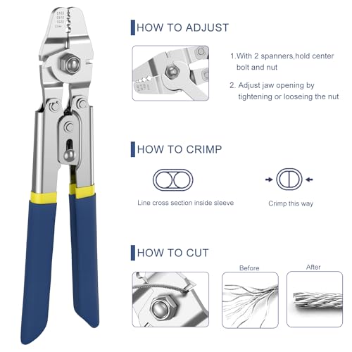 100ft Wire Rope Crimping Tool Kit, Fishing Crimping Tool With 304 Stainless Steel Cable 7x7 Strand Core(1.5mm), 200Pcs 1/16''Aluminum Crimp Loop Sleeves And 20Pcs Wire Rope Stainless Steel Thimble - color: Cable Crimper, 100ft Stainless Steel Cable, 200pc