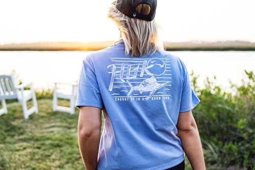HUK Womens Short Sleeve Performance Tee, Fishing T-Shirt for Women - color: Caught Up - Lightning Sky, size: Medium