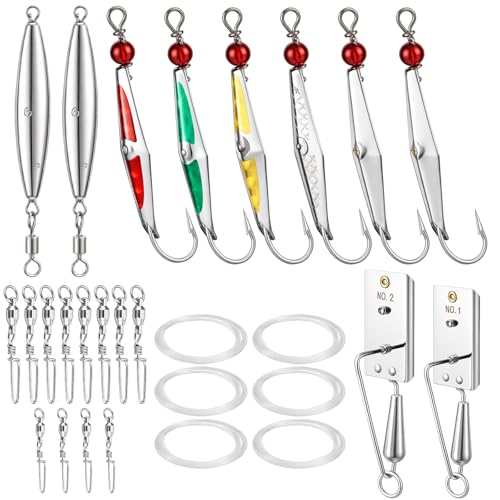 Saltwater Trolling Kit Ready to Fish, Fishing Kit with Lures, Trolling Sinkers & Planers for Spanish Mackerel Bluefish Bonito Tuna, Complete Nearshore Inshore Fishing Lures Set