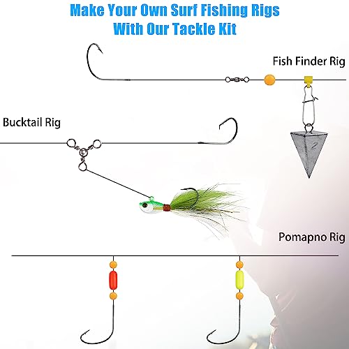 Surf Fishing Rig Tackle Kit,167PCS Saltwater Fishing Lures Surf Fishing Gear Fish Finder Rigs Pompano Floats Rig Pyramid Sinker Weight Fish Hooks Swivels Various Accessories
