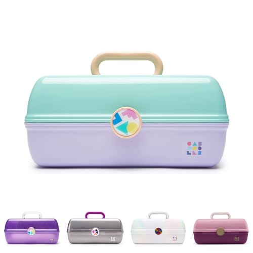 Caboodles On-The-Go Girl Makeup Box, Seafoam on Lavender, Hard Plastic Makeup Organizer Box, Built-In Mirror, Secure Latch for Safe Travel, Spacious Storage for Large Items - color: Seafoam over Lavender