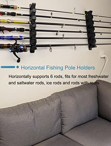 Horizontal Fishing Rod Rack Holders Wall-mounted Fish Pole Holder for Garage & Boat 6-Rod Storage Racks -1 Pair Rod Holder Rod Holder (2 Pair Horizontal Black) - color: 2 Pair Horizontal Black
