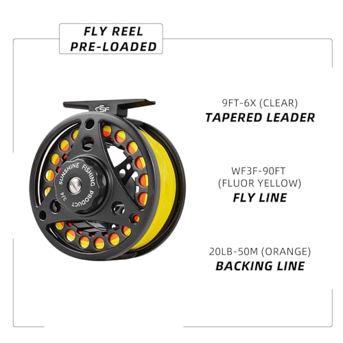 SF SF-001 Large Arbor Fly Fishing Reel with Aluminum Alloy Body 3/4wt 5/6wt 7/8wt Die Cast Pre-Loaded Fly Reel with Line Combo for Trout Bass Carp Pike Panfish - color: MB Preloaded with Fluorescent Yellow Fly Line, size: 3/4wt