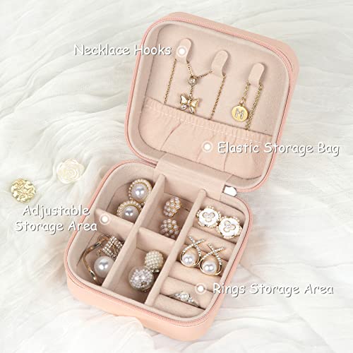 MFXIP Travel Jewelry Case Small Jewelry Box Jewelry Organizer Storage Case Portable PU Leather Mini Jewelry Travel Case for Girls Womens Earring, Necklace, Rings,Bracelets - color: Black Pink White Blue