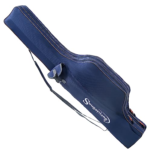 Sougayilang Fishing Rod Case, 3 Layers Organizer Pole Storage Bag Fishing Rod and Reel Carrier Organizer for Travel-135cm/53in-Blue - color: Blue-Length: 135cm/53in