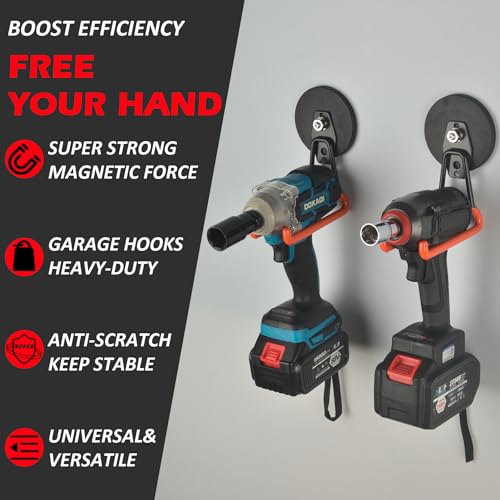 MUTUACTOR Updated Super Strong Magnetic Hooks,40lbs Anti-Scratch Large Garage Hooks for Hanging,2-Pack Magnetic Hooks Heavy Duty for Organizing Heavy Impact Drivers Trailer Cord Garden Tool Box - style: Updated 3.46in Magnet L Red Hooks 2PCS