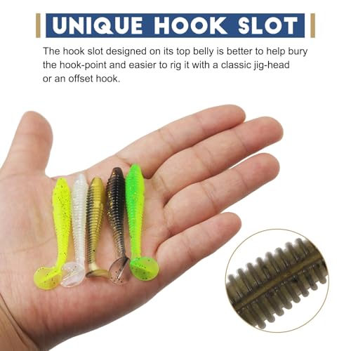 Soft Bait for Bass Fishing,Pre-Rigged Hookhead Fishing Lures, Soft Plastic Swimbaits with Paddle Tail, Trout Bass Sinking Baits Kit for Saltwater/Freshwater, Fishing Gear and Crappie Fishing Jigs