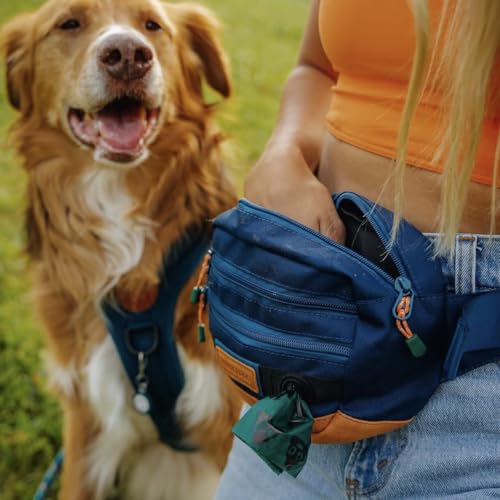 Wilderdog Utility Fanny Pack stores Treats, Balls, Keys in 3 Pockets with adjustable strap and Poop Bag dispenser (Pacific Blue) - color: Pacific Blue