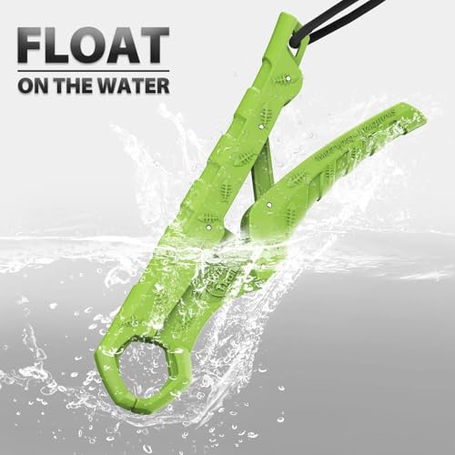 SNAIL TRAIL 7.5''/9'' Floating Fish Gripper, Fishing Grabber, Catfish Mouth Pliers, Caught Bass Holder, Digital Scale Hook Clamp, Saltwater Lip Grip Tool with Lanyard, Gifts for Men, Green - color: Green, size: 9"