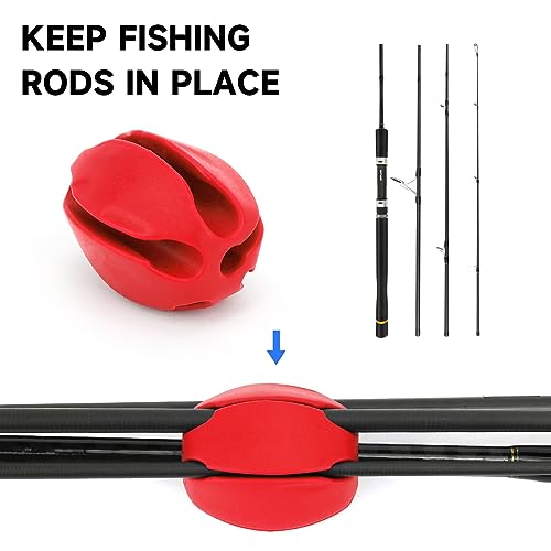 SANLIKE 6Pcs Elastic Rubber Fishing Rod Holder Fixed Balls Pole Protector | High stretch construction, multi-aperture fit, anti-slip rod fixation, lightweight portable outdoor fishing accessory - style: Red-6pcs