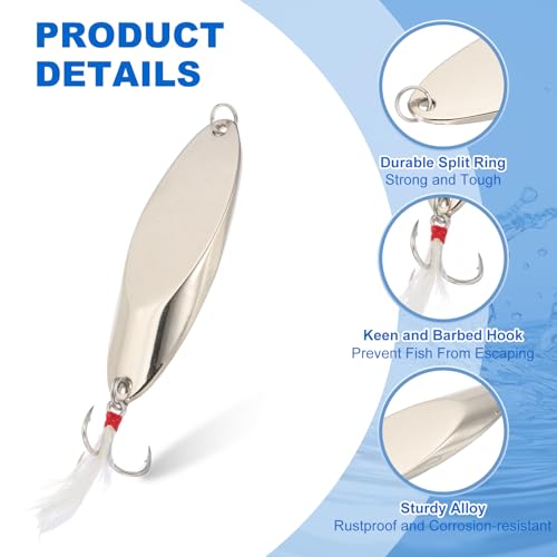 PATIKIL Fishing Spoons, Fishing Lures Casting Spoon Treble Hooks Jigs Hard Metal Spinner Baits for Freshwater Saltwater Salmon - color: Silver Tone, size: 1-3/8 oz