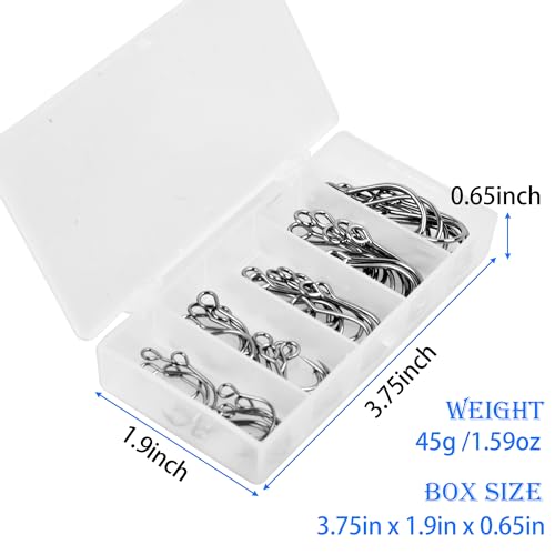 Inline Single Hooks Kits,50/100 Pieces Single Replacement Hooks for Lure Plugs Baits High Carbon Steel Inline Circle Hooks Large Eyes Saltwater&Freshwater - color: 50pcs Kit