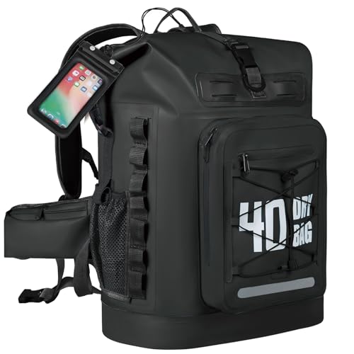 MORXPLOR Dry Bag Waterproof,5L/10L/20L/30L/40L/55L Roll Top Dry Bag Backpack with WaterProof Phone Case for Swim,Kayak - color: Black, size: 40Liter