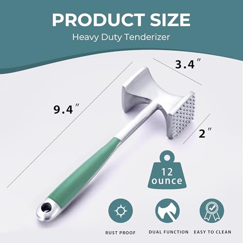 KITEXPERT Meat Tenderizer Hammer with Comfortable-Grip Handle, Dual-side Mallet for Kitchen, Heavy Duty Pounder For Tenderizing Steak, Beef and Fish, Mint Green - color: Mint Green