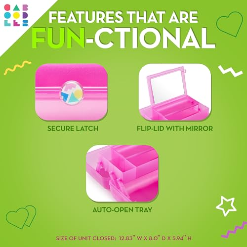 Caboodles On-The-Go Girl Makeup Box, Two-Tone Pink on Neon Green, Hard Plastic Makeup Organizer Box, Built-In Mirror, Secure Latch for Safe Travel, Spacious Storage for Large Items - color: Pink Neon Green