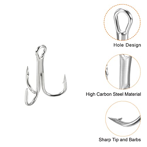 PATIKIL Treble Fish Hooks, Carbon Steel Sharp Round Bend Hook Triple Barbed Hook for Freshwater Saltwater - color: White, size: 9mm/0.35"