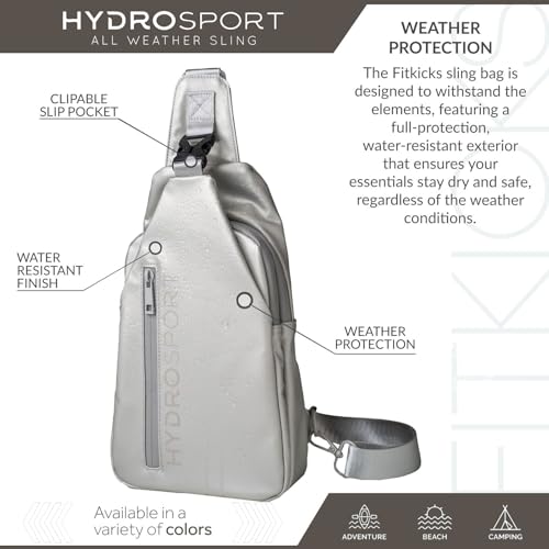 FITKICKS Hydrosport All Weather Sling Bag Unisex Crossbody Travel Hiking Chest Bag - color: Silver