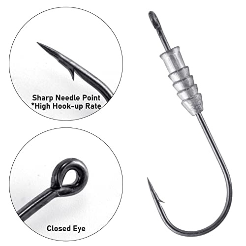 Dr.Fish 20 Pack Weighted Swimbait Hooks, Weighted Fishing Worm Hooks Straight Shank Round Bend Bass Fishing Jig Hook - size: #6/0-1/6oz