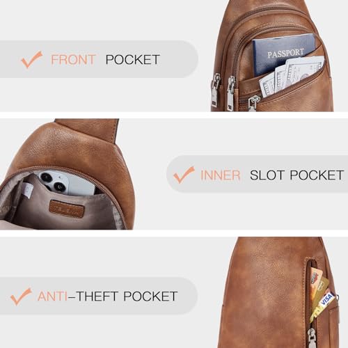 Telena Sling Bag for Women Crossbody Bags Purse for Women Vegan Leather Fanny Pack with Adjustable Strap - color: 0-brown