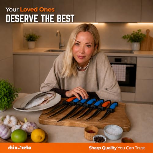 Rhinoreto Fillet Knife for Fish - Razor Sharp G4116 German Stainless Steel Blade, 6.5 Inch Professional Filleting & Boning Knife with Non-Slip Handle, Protective Sheath & Sharpener - color: Orange, size: 6.5"