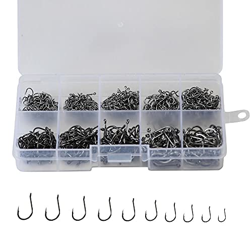 300pcs Small Fishing Hooks Black High Carbon Fishing Hooks Set 6 Sizes with a Plastic Box - color: 500pcs Black