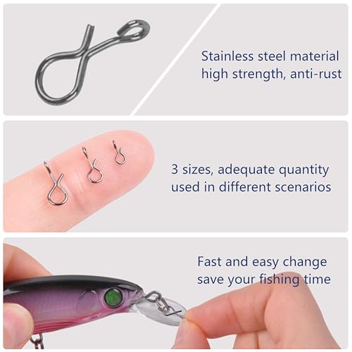 AGOOL Fly Fishing Snap Clips, 100/150pcs Quick Change Lure Clips Micro Fly Swivels Snaps Stainless Steel No Knot Snap Connectors Fly Hook Lure Snap for Flies, Jigs, Lures 3 Sizes - size: Size M-6.6LB-100pcs