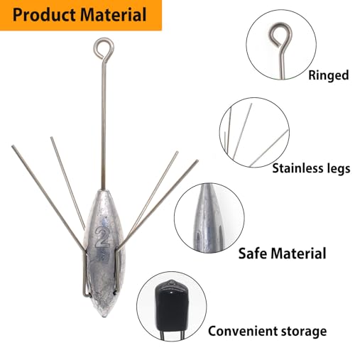 5 Pcs Sputnik Sinker Fishing Weights Lead Surfing Casting Spider Sinkers Long Tail Fishing Equipment for Catfish Saltwater Beach Sand Ocean - size: 5oz - 5pcs
