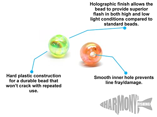 Harmony Fishing - Holographic Beads for Fishing Rigs, Baits & Lures (50 Pack) - style: Orange, 6mm (50 Pack)