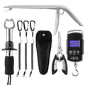 mouhike Fishing Tool Kit Fishing Pliers, Fish Lip Gripper, Fishing Hook Remover, Handheld Digital Fishing Scale, Ice Fly Fish Pliers Fishing Gear Accessories Fishermen Gift (Battery Not Included) - color: Silver+Black, style: 7pcs_Tools(Battery Not Includ
